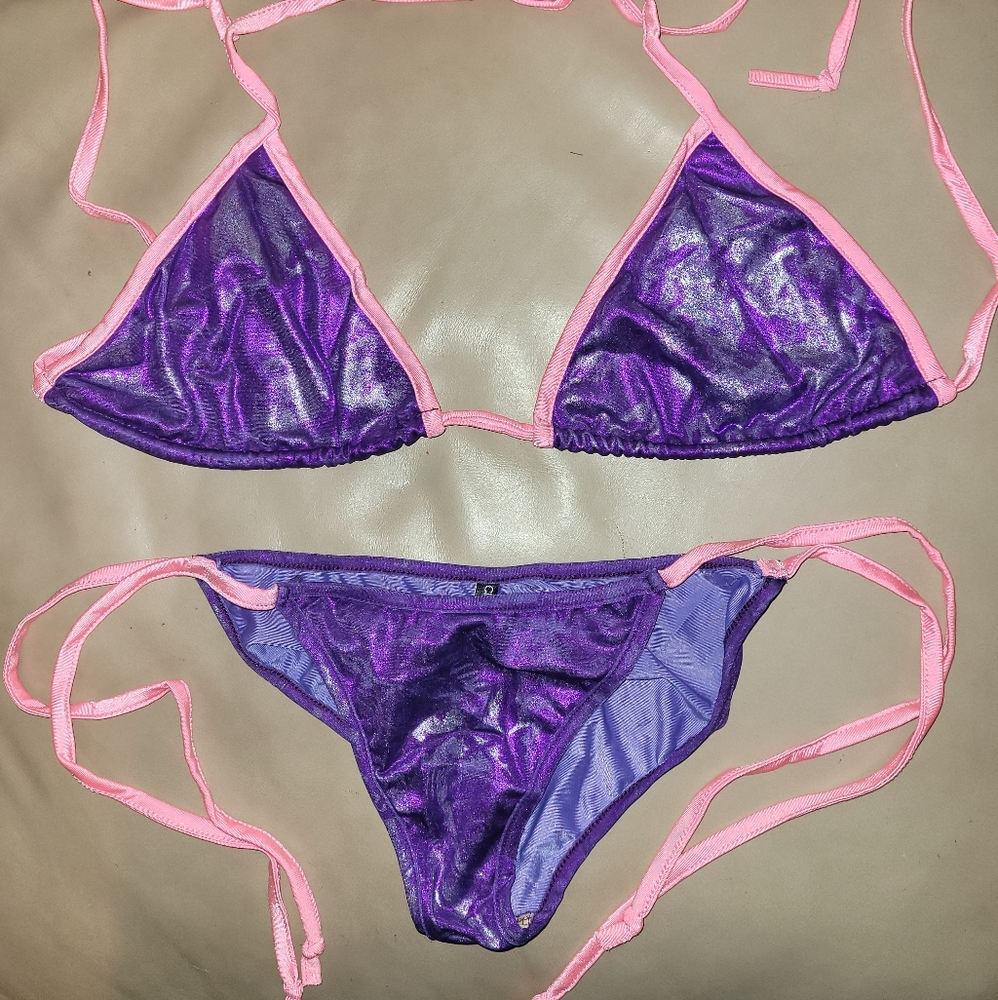 Damaged Purple Tri-Top Tie-Side Bottom Bikini OSFM